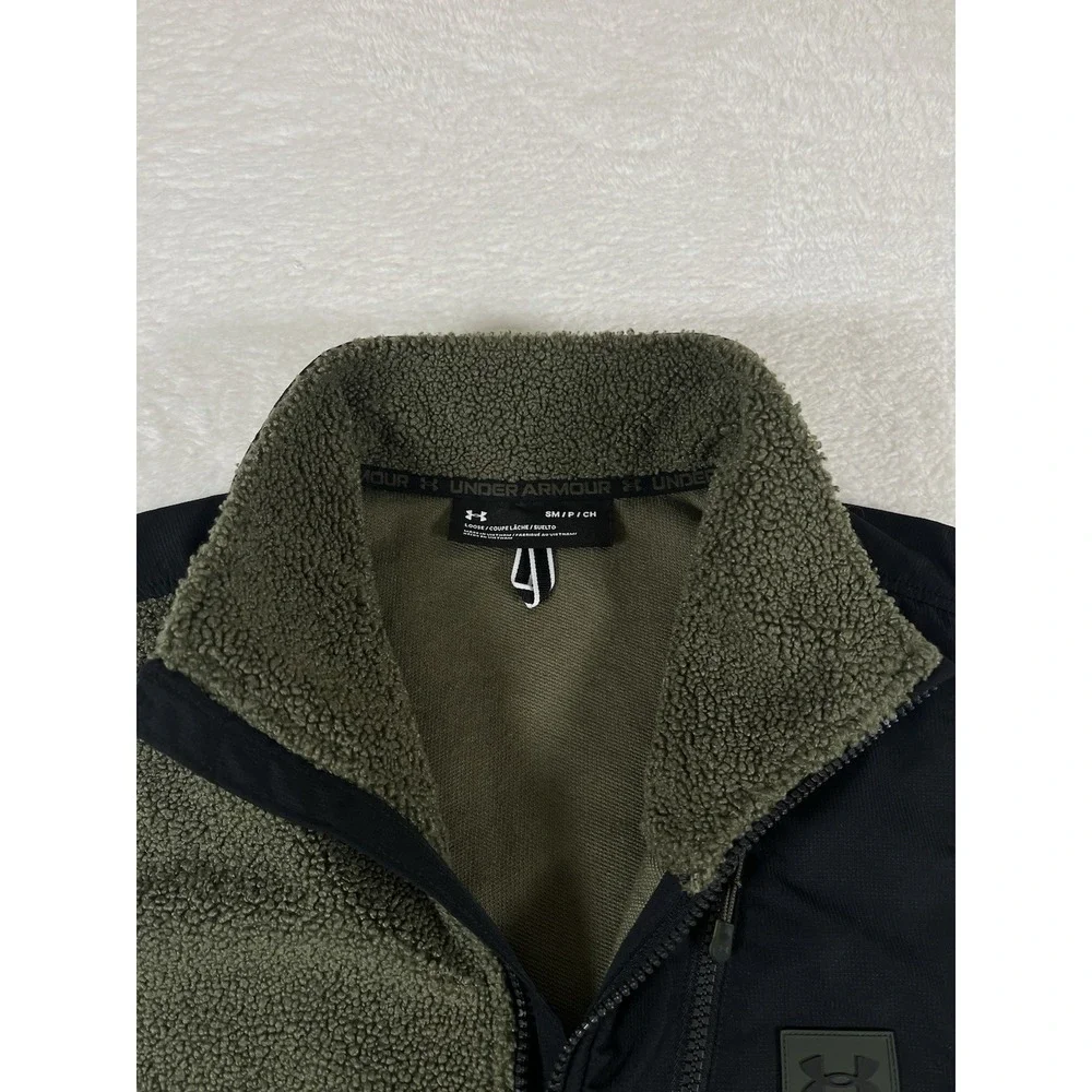 Under Armour Mission Boucle Green Fleece Full Zip Mock Sherpa Vest Men's‎ Small